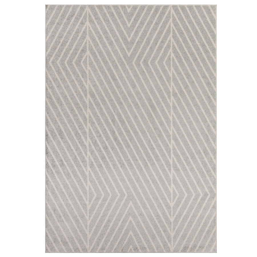 Muse Grey Linear flatweave rug on white background, full view