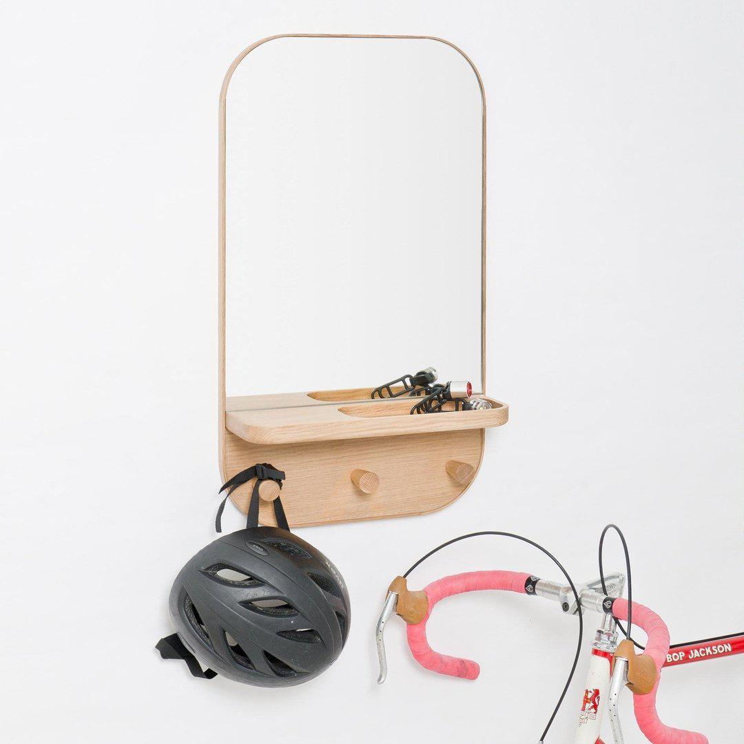 Oak Silent Butler Storage Mirror