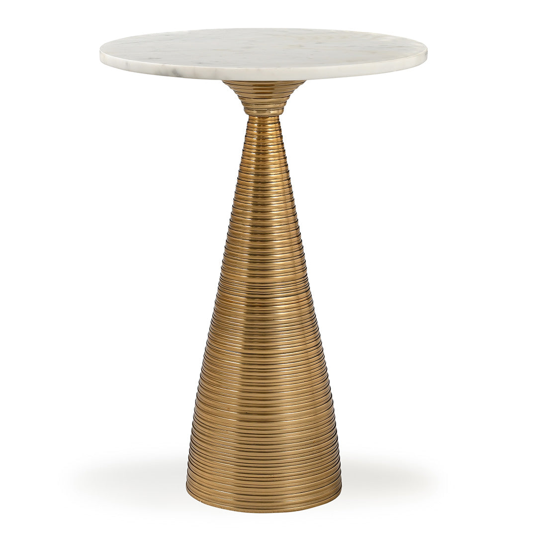 Orne Side Table in polished white and gold — front view