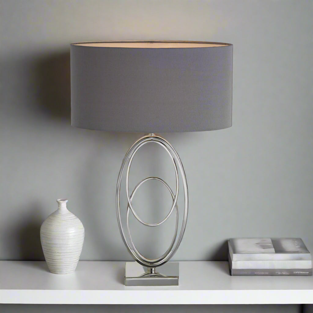 Oval Rings Table Lamp - Nickel in polished nickel and grey — front view