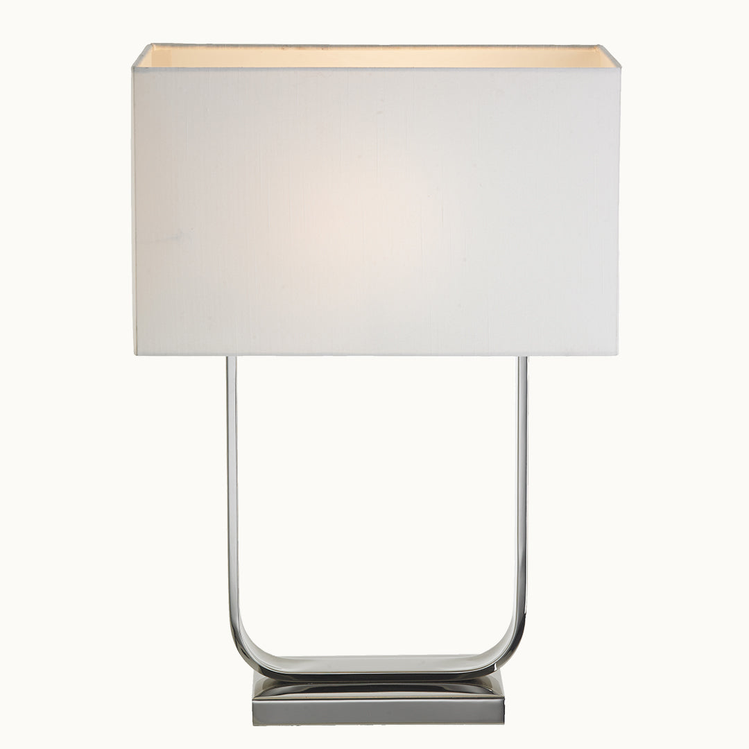 Paris Table Lamp in polished nickel and white — alternative angle