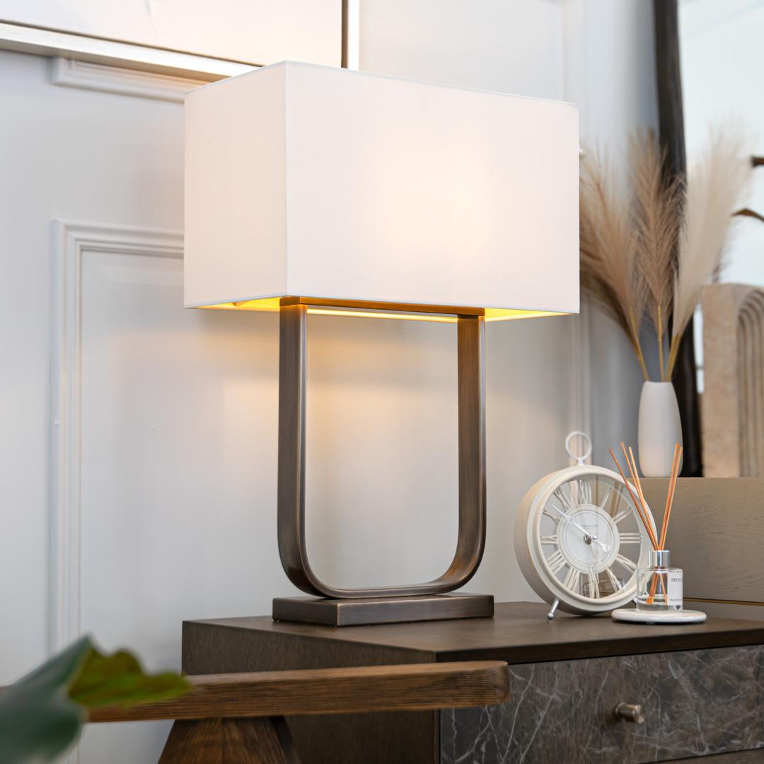 Paris Table Lamp in polished nickel and white — front view