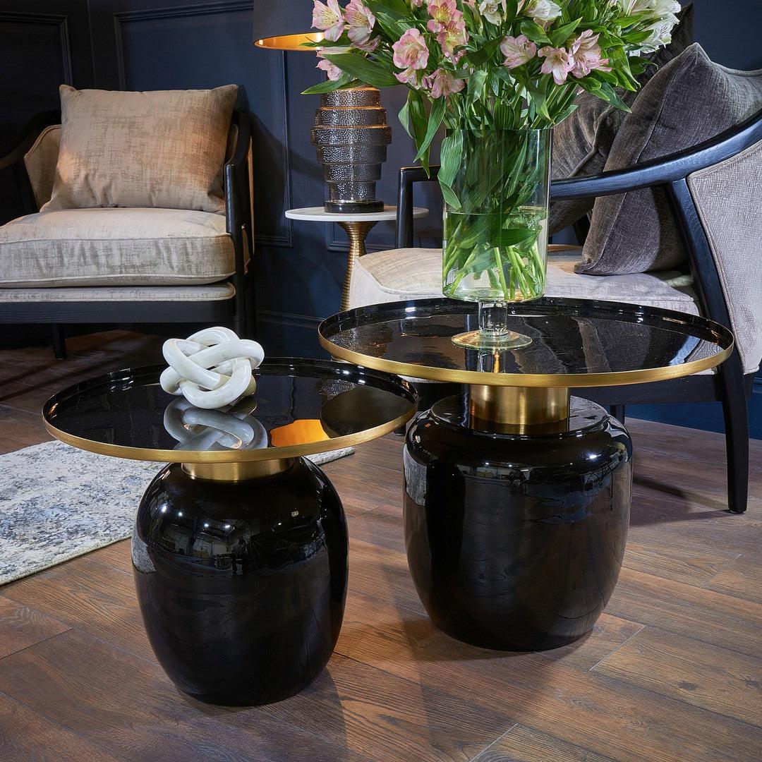 Penna Nest of Tables in matt black and gold — front view