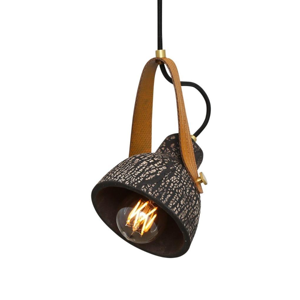 Pera Ceramic Pendant with Rescued Fire Hose Strap - Black Clay - Mullan Lighting