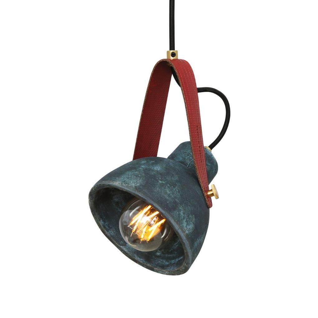 Pera Ceramic Pendant with Rescued Fire Hose Strap - Blue Earth - Mullan Lighting