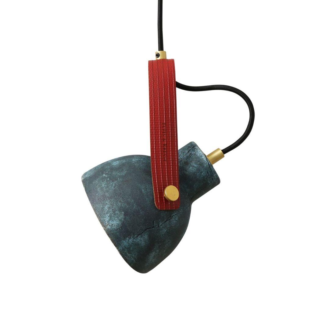 Pera Ceramic Pendant with Rescued Fire Hose Strap - Blue Earth - Mullan Lighting