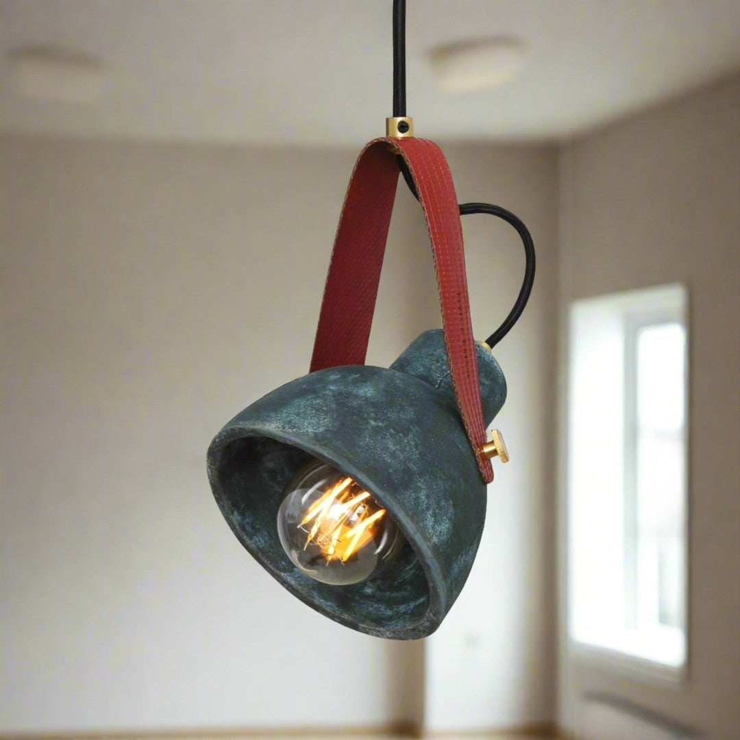 Pera Ceramic Pendant with Rescued Fire Hose Strap - Blue Earth - Mullan Lighting