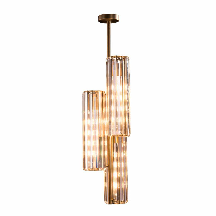 Reagan Triple Pendant Light in antique brass — front view