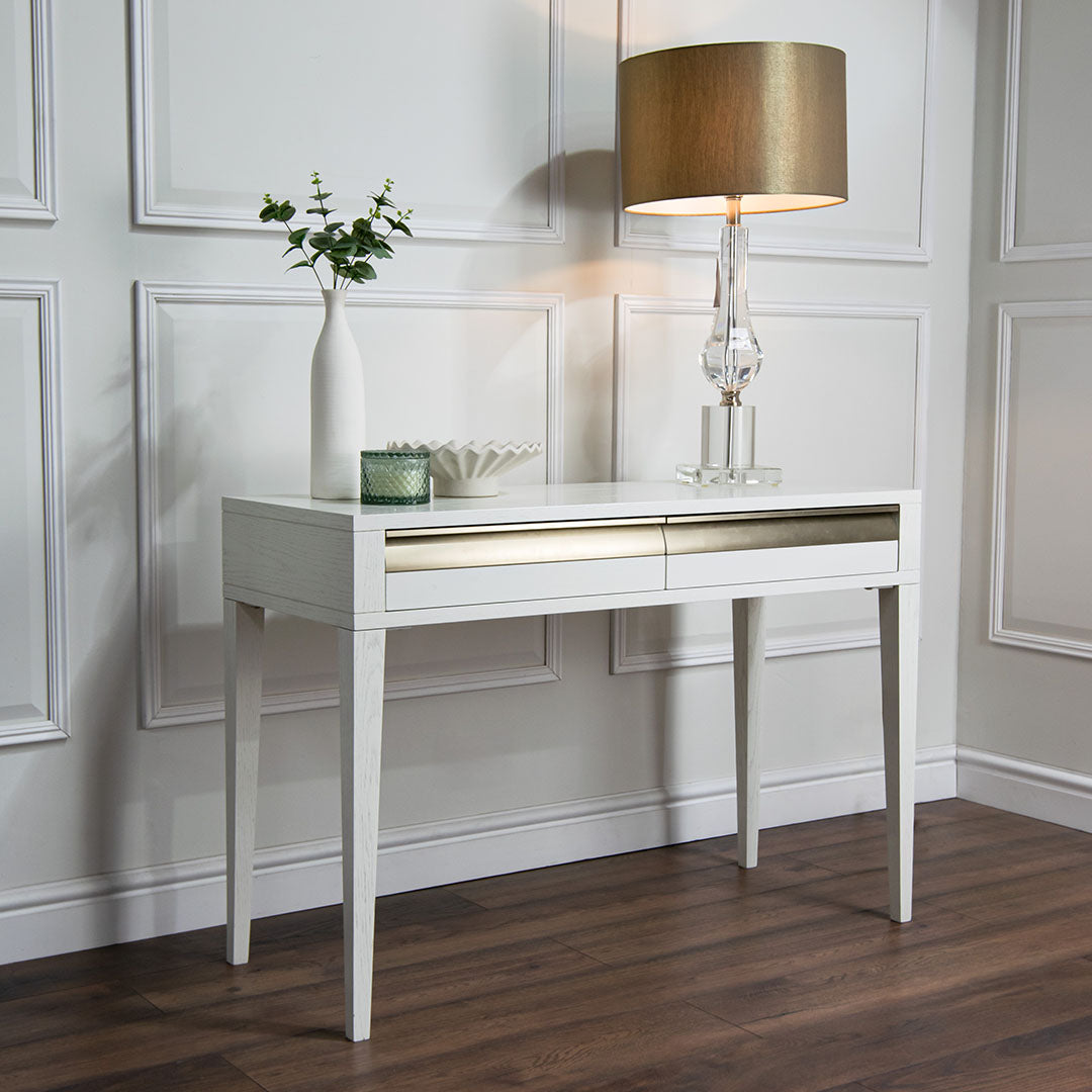 Rhona Dressing Table in antique white and brass — front view