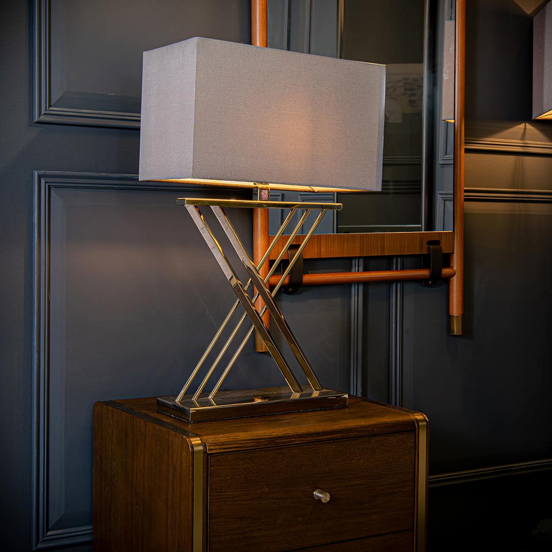 Roma Table Lamp in polished nickel and grey — alternative angle