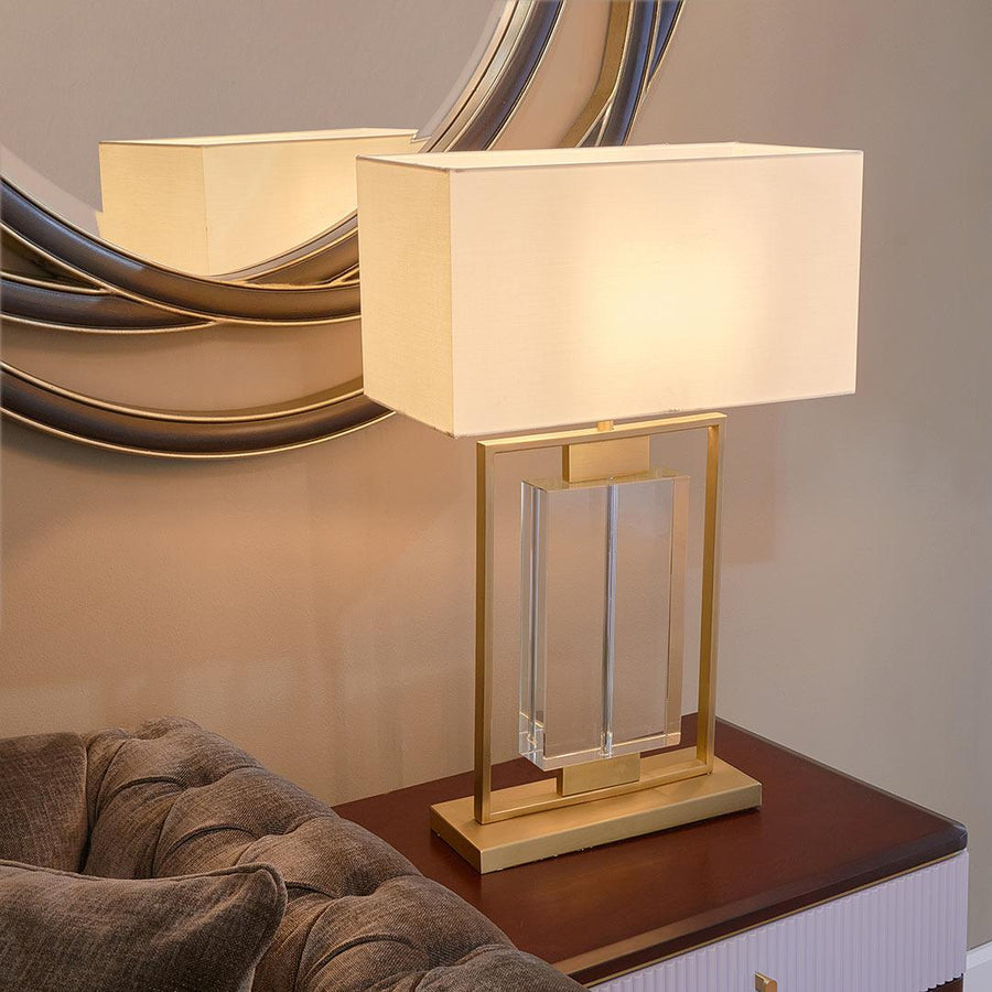 Ryston Table Lamp in antique brass and taupe — detail