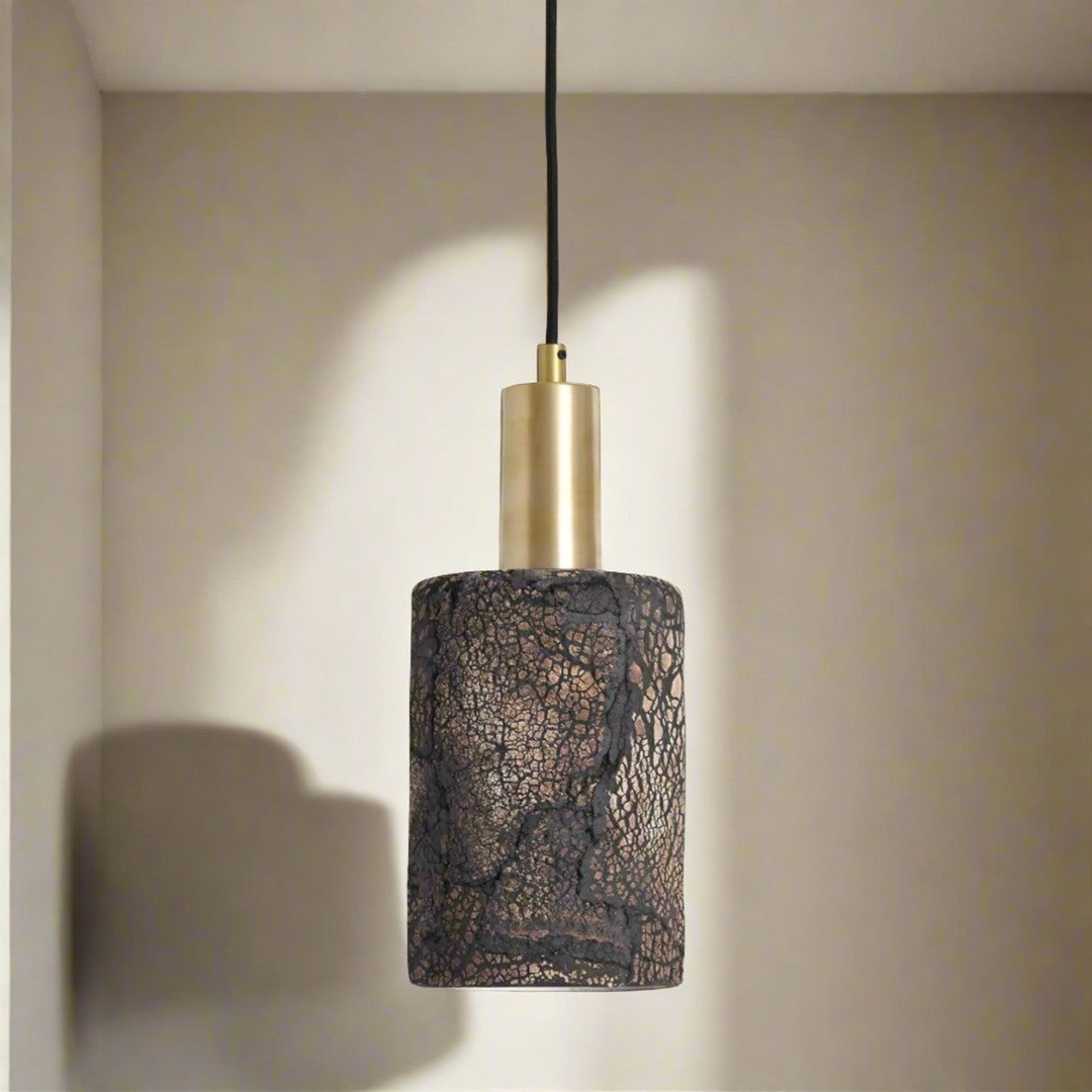 Senna Organic Ceramic Cylinder Pendant - Black Clay - Mullan Lighting