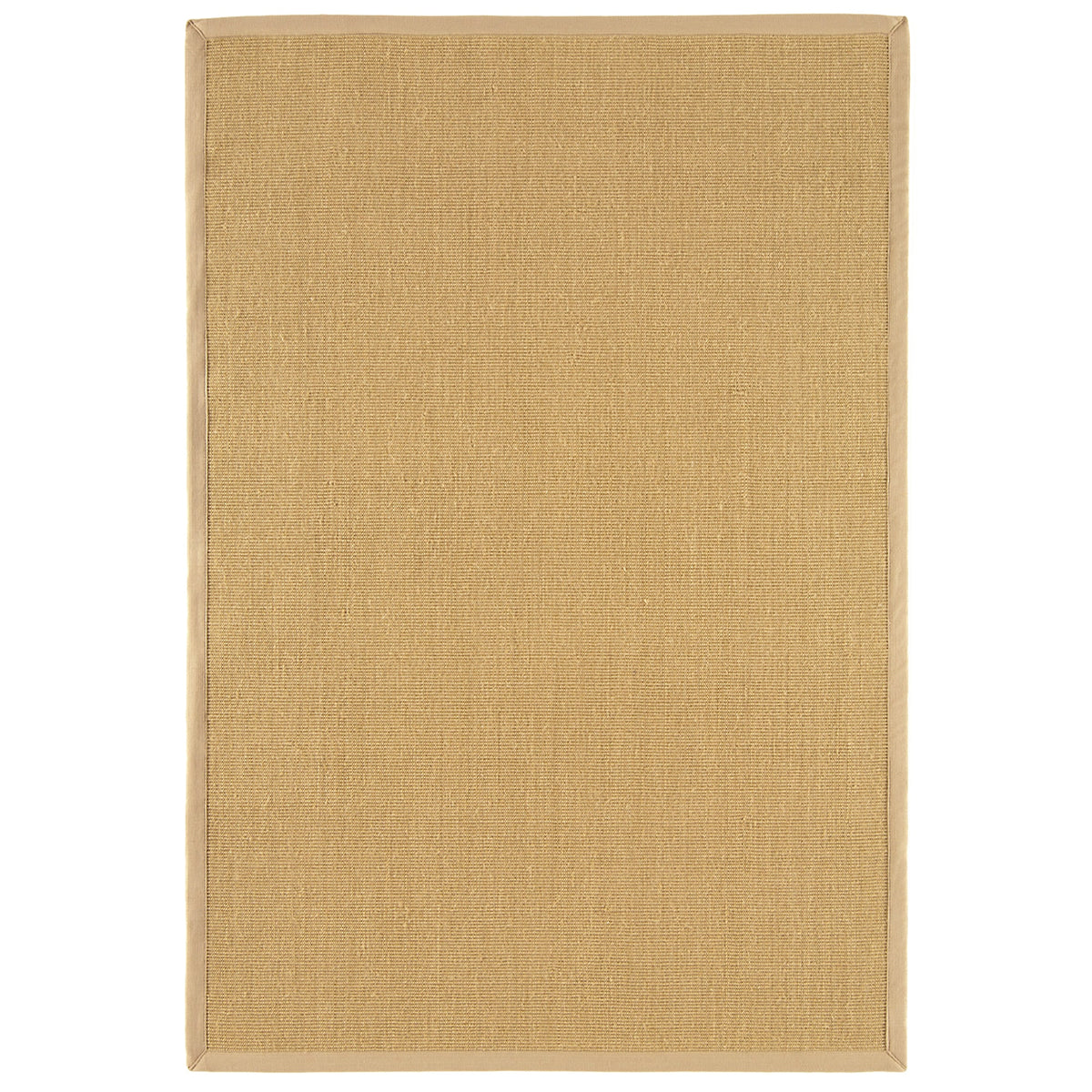 Sisal Linen natural woven rug with neutral cotton border on white background