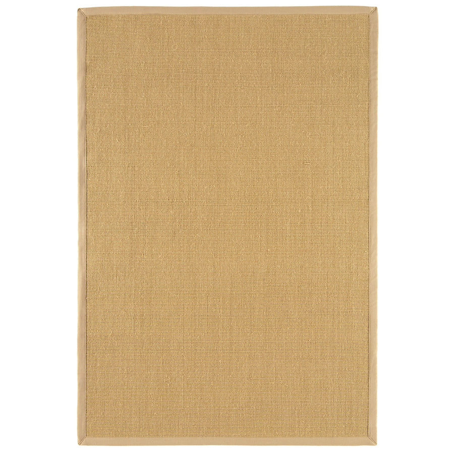 Sisal Linen natural woven rug with neutral cotton border on white background