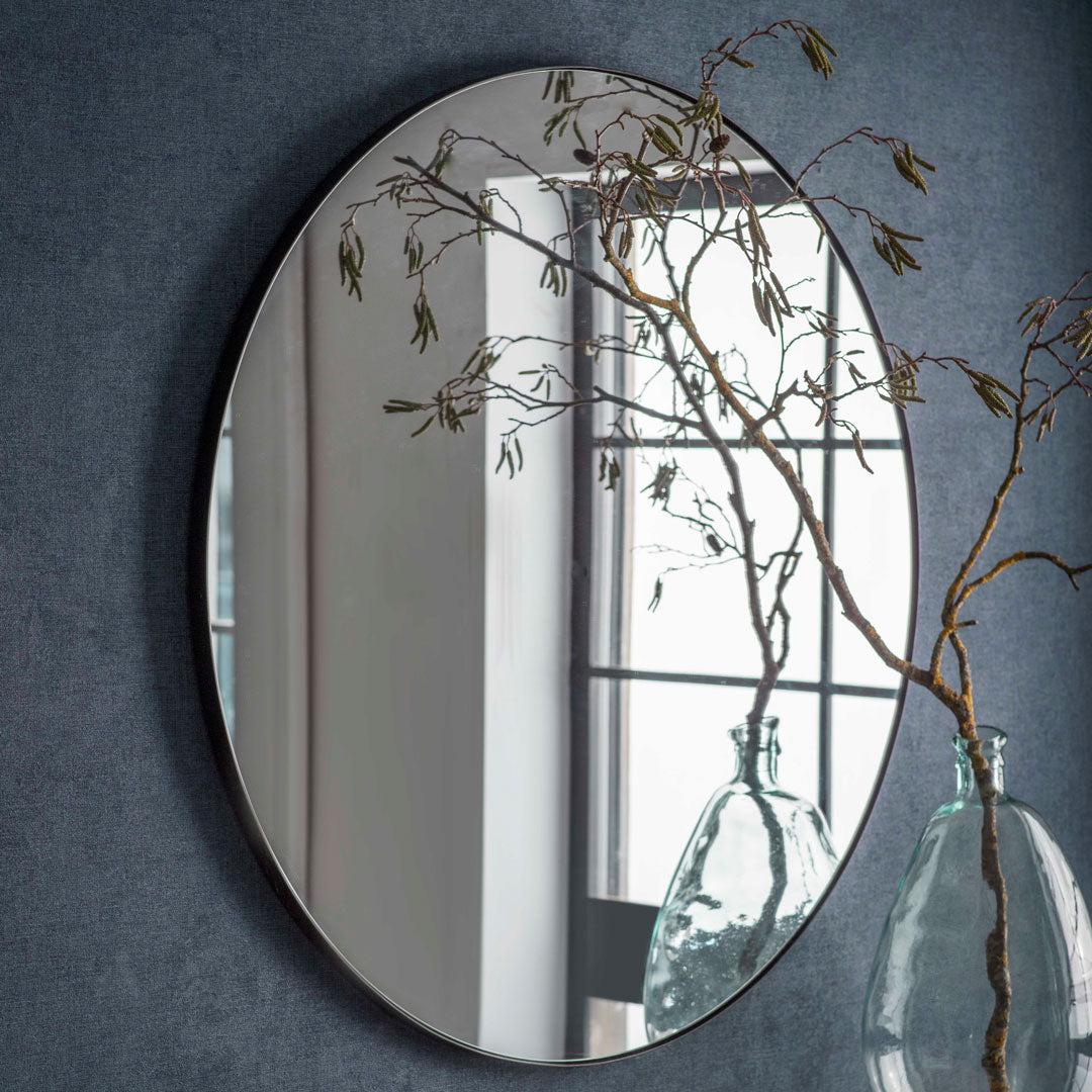 Slim Steel Frame Round Wall Mirror