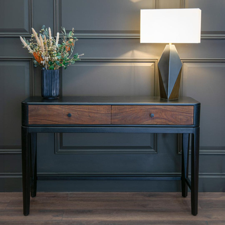 Sullane Console Table in stained black and brown — detail