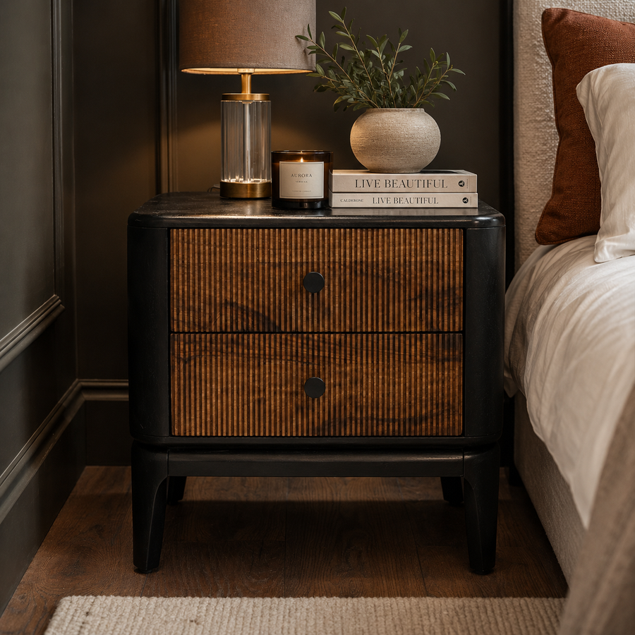 Sullane Side Table in stained black and brown — detail