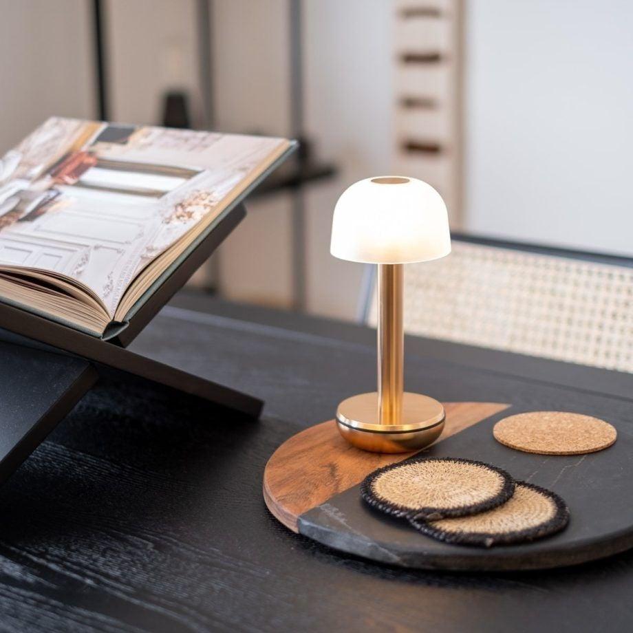 TWO Cordless Table Light - Gold & Frosted Glass