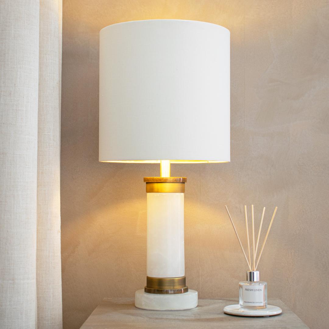 Tamara Table Lamp in antique brass and white — front view