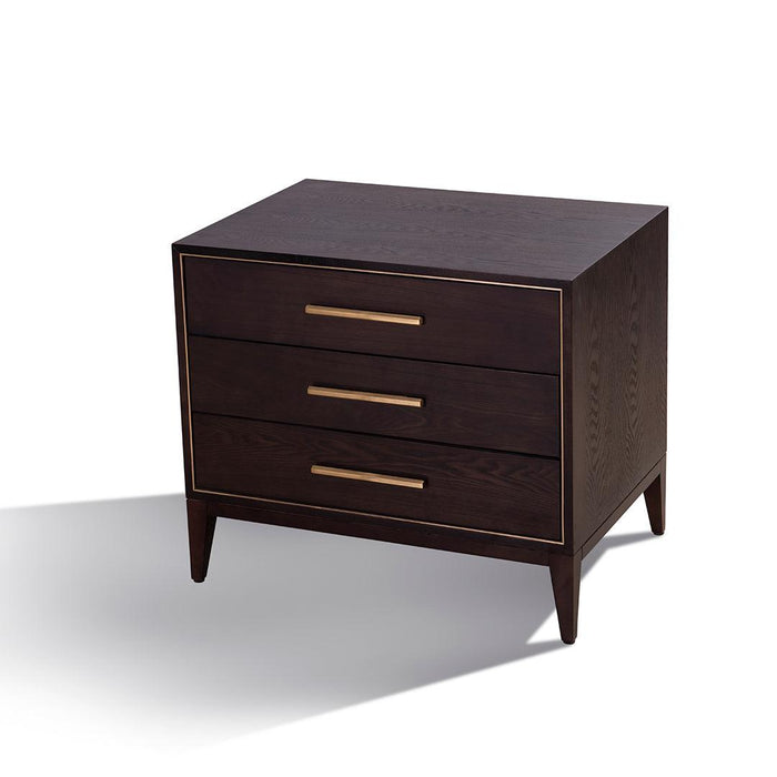 Thomas 3 Drawer Side Table in painted chocolate and brass — front view