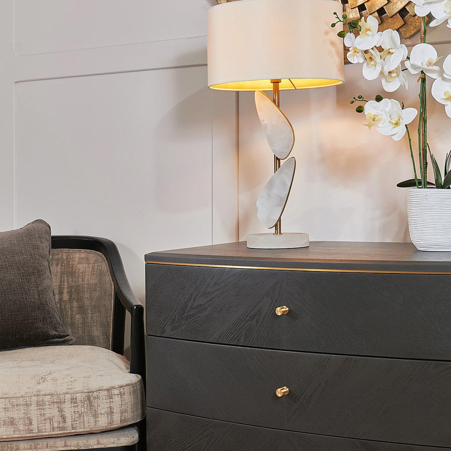 Vancent 3 Drawer Chest in brass and grey — detail