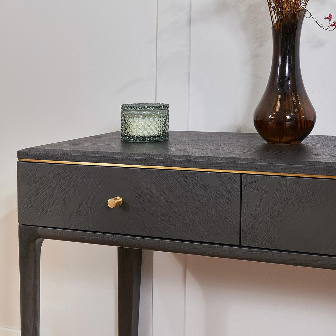 Vancent Dressing Table in brass and grey — alternative angle