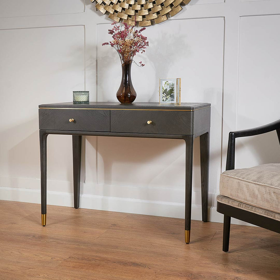 Vancent Dressing Table in brass and grey — detail