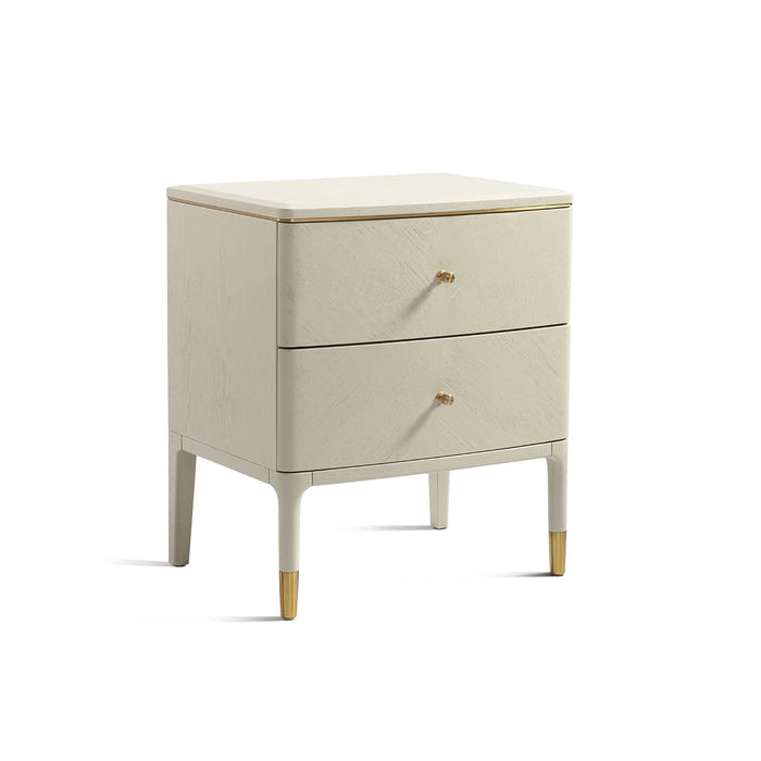 Vancent Off-White 2 Drawer Side Table in antique brass and off-white — front view