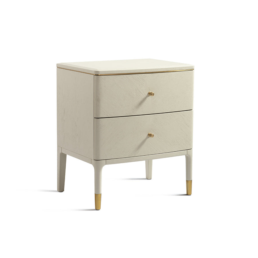 Vancent Off-White 2 Drawer Side Table in antique brass and off-white — front view