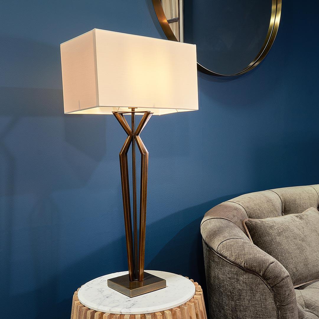 Vannes Table Lamp in antique brass and opal — alternative angle