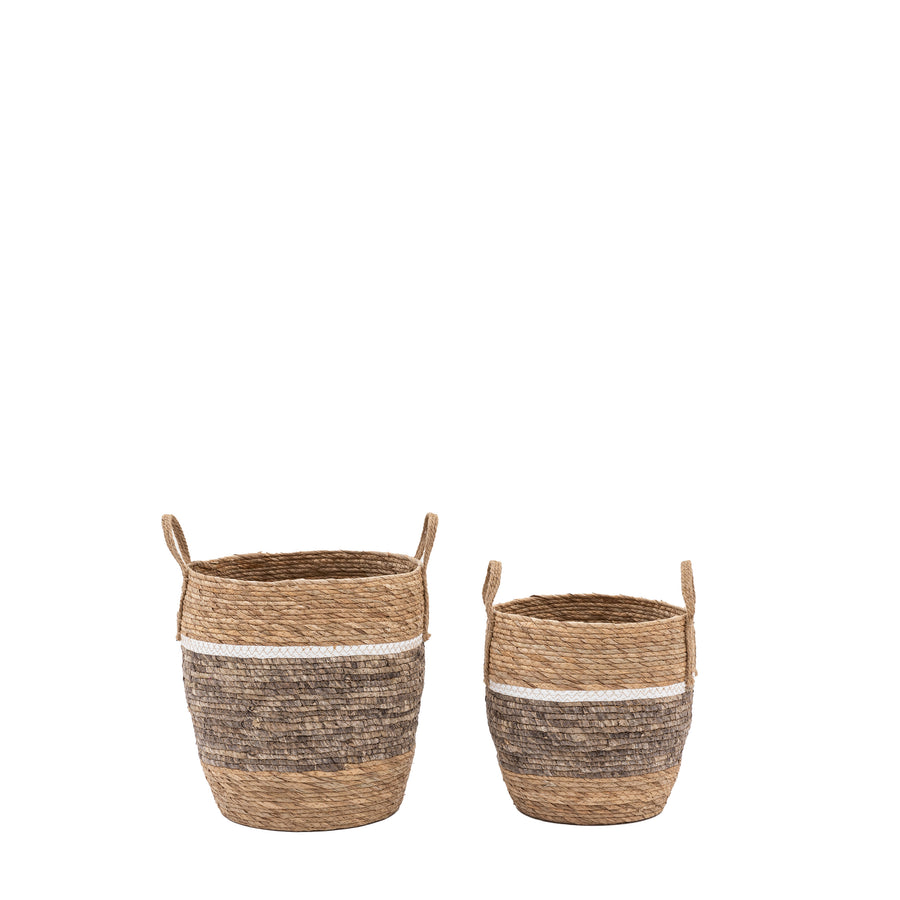 Woven Storage Basket Contrast Stripe Set of 2