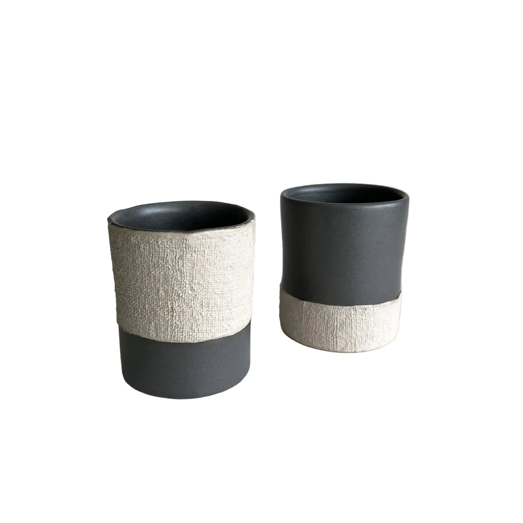 YUTA Ceramic Dinnerware Set - Beige and Charcoal - Koti London
