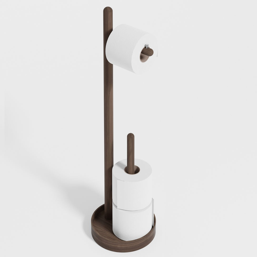 Yoku Freestanding Toilet Roll Holder - Walnut