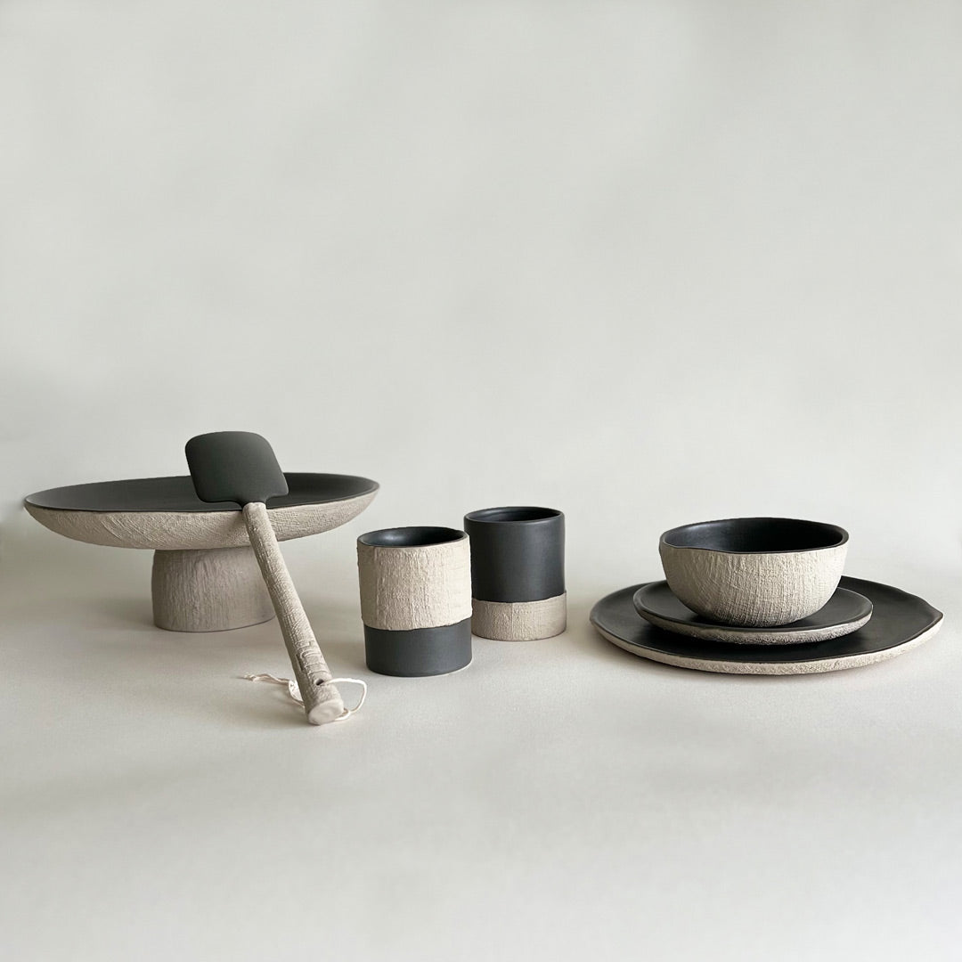 Yuta Ceramic Serving Tray - Charcoal & Beige