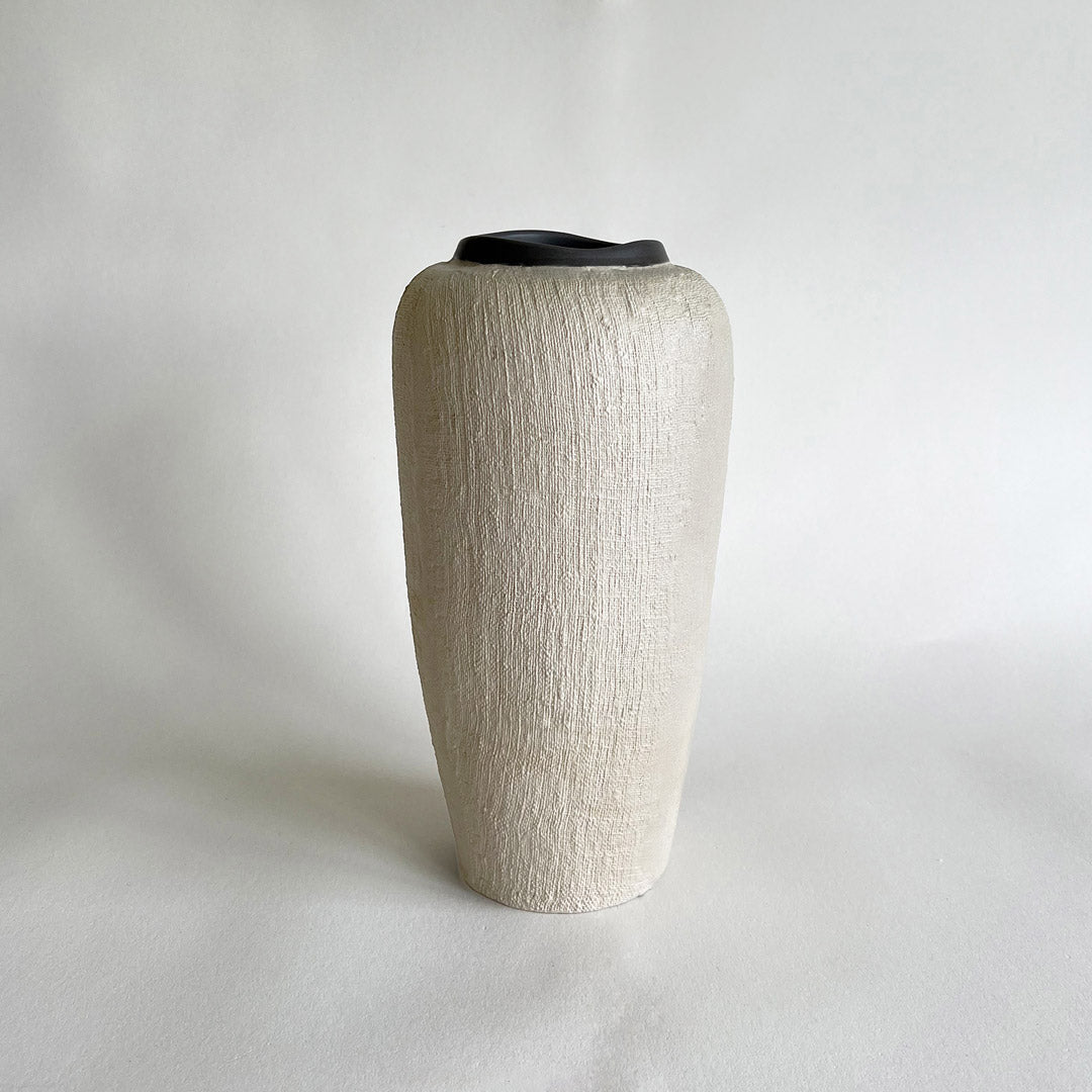 Yuta Large Ceramic Vase - Beige & Charcoal