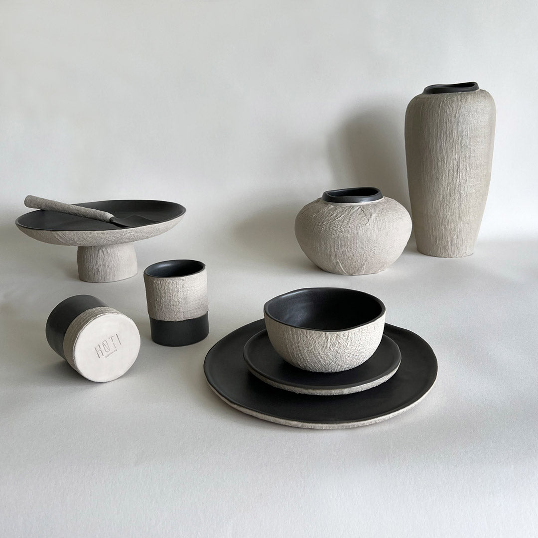 Yuta Medium Ceramic Vase - Charcoal & Beige