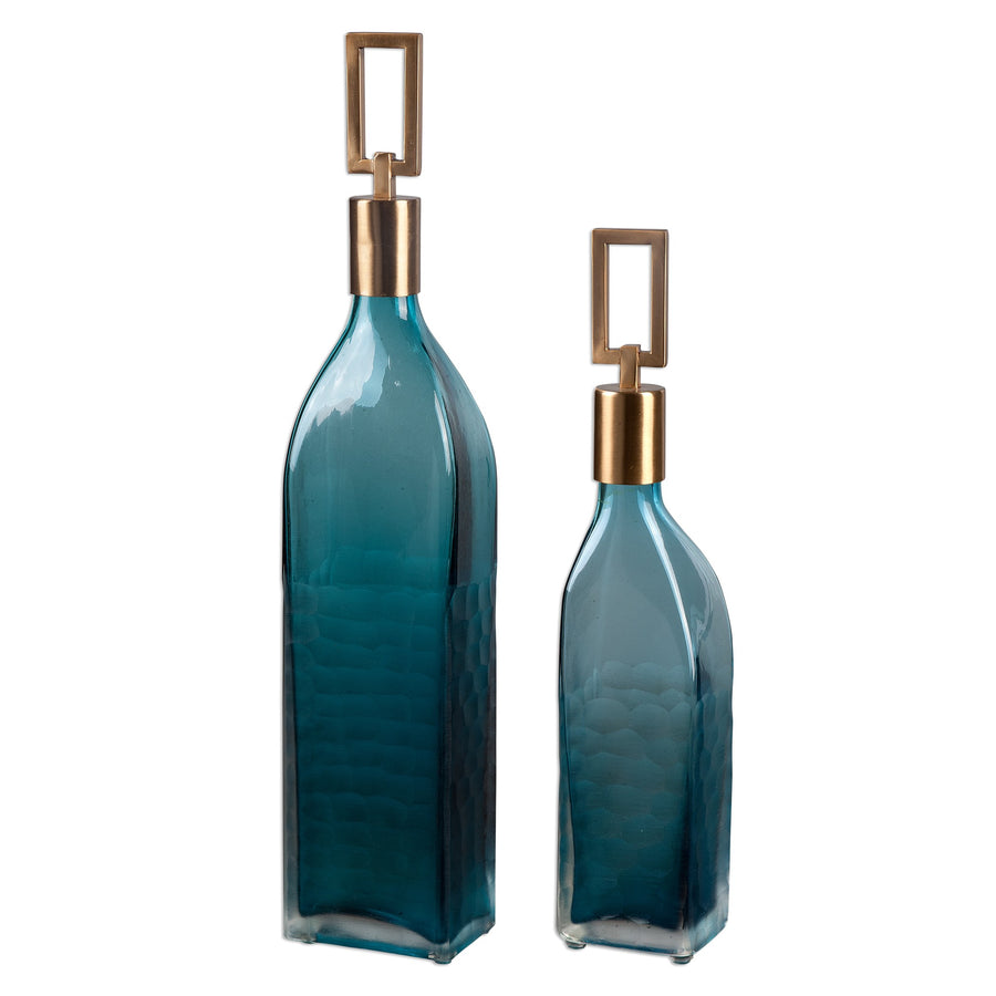 Annabella Teal Glass Bottles – Set of 2