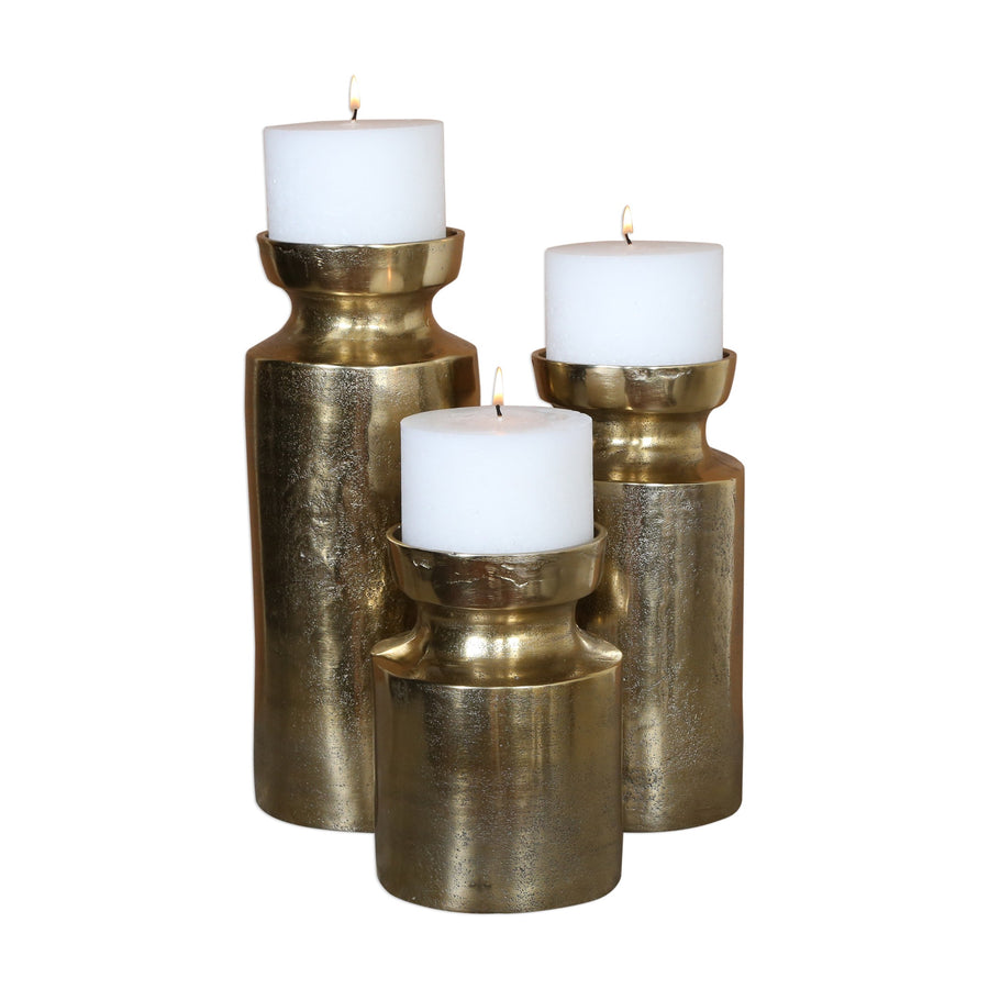 Amina Antique Brass Candleholders – Set of 3