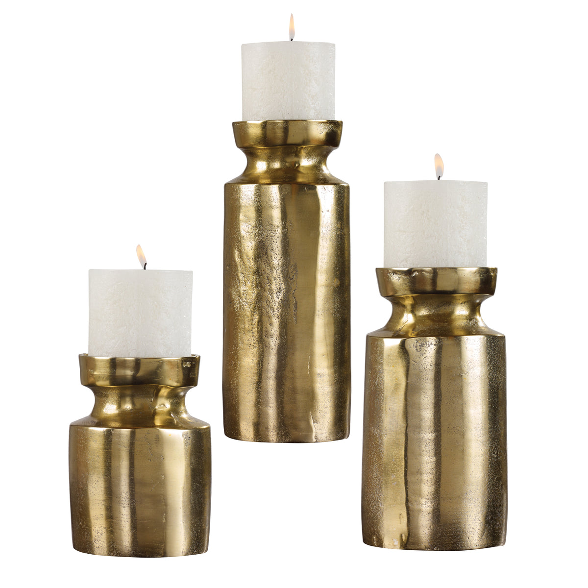 Amina Antique Brass Candleholders – Set of 3