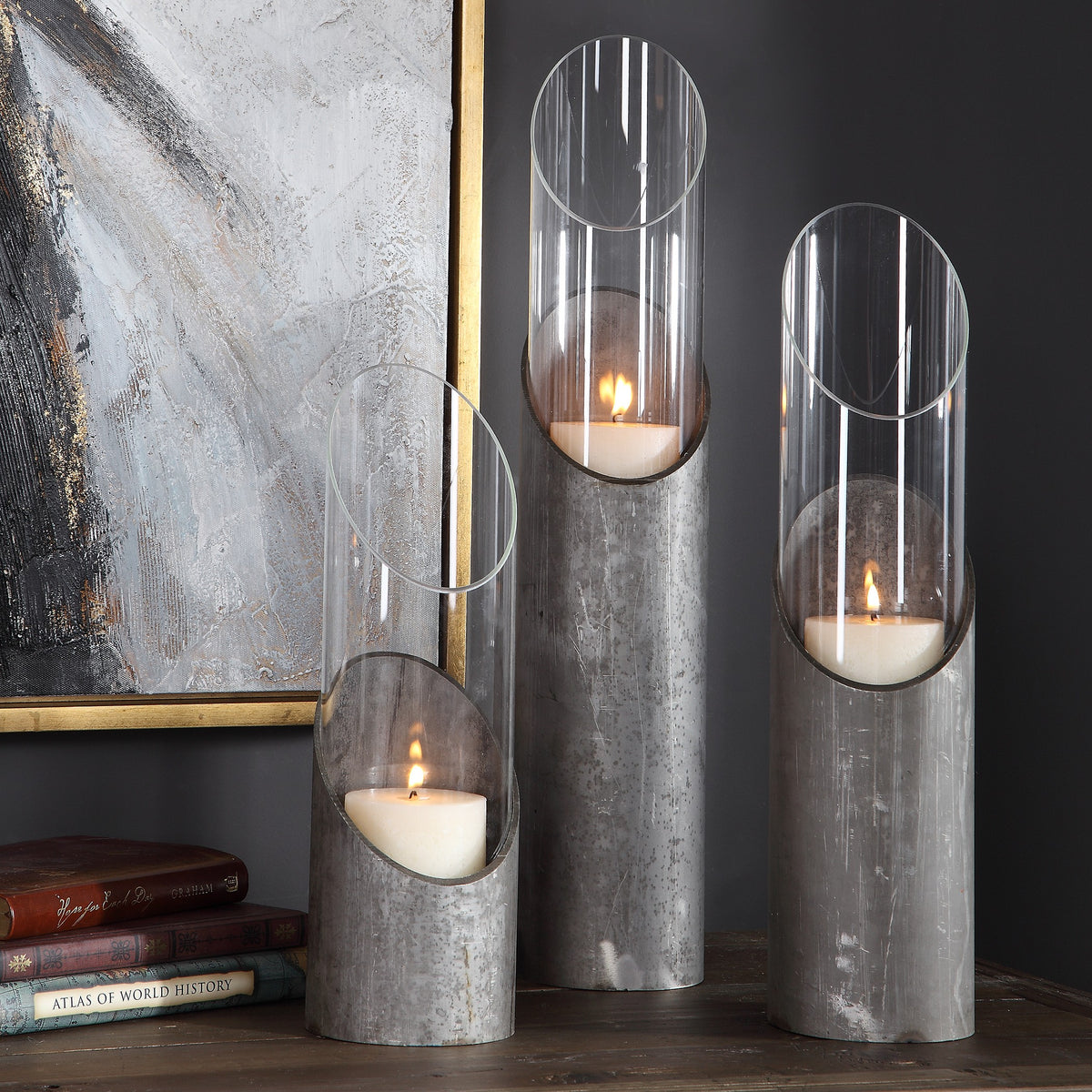 Karter Iron and Glass Candleholders – Set of 3