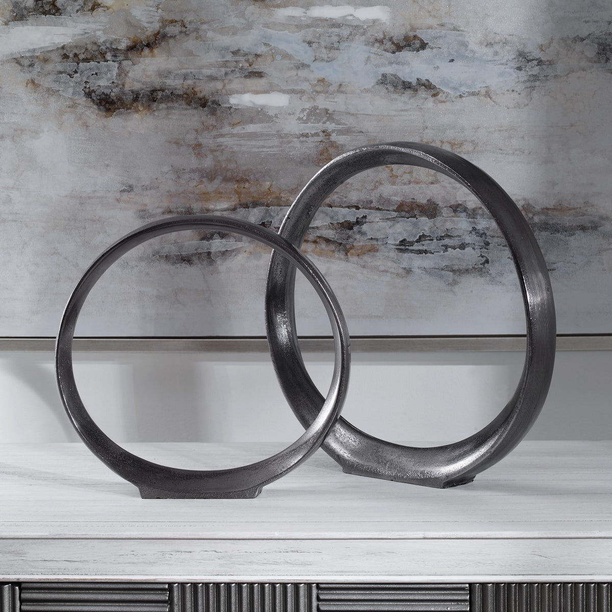 Orbits Black Ring Indoor-Outdoor Sculptures – Set of 2
