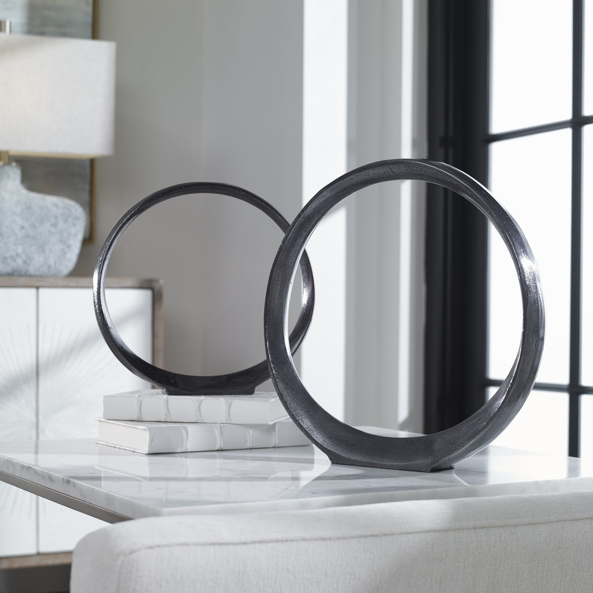 Orbits Black Ring Indoor-Outdoor Sculptures – Set of 2