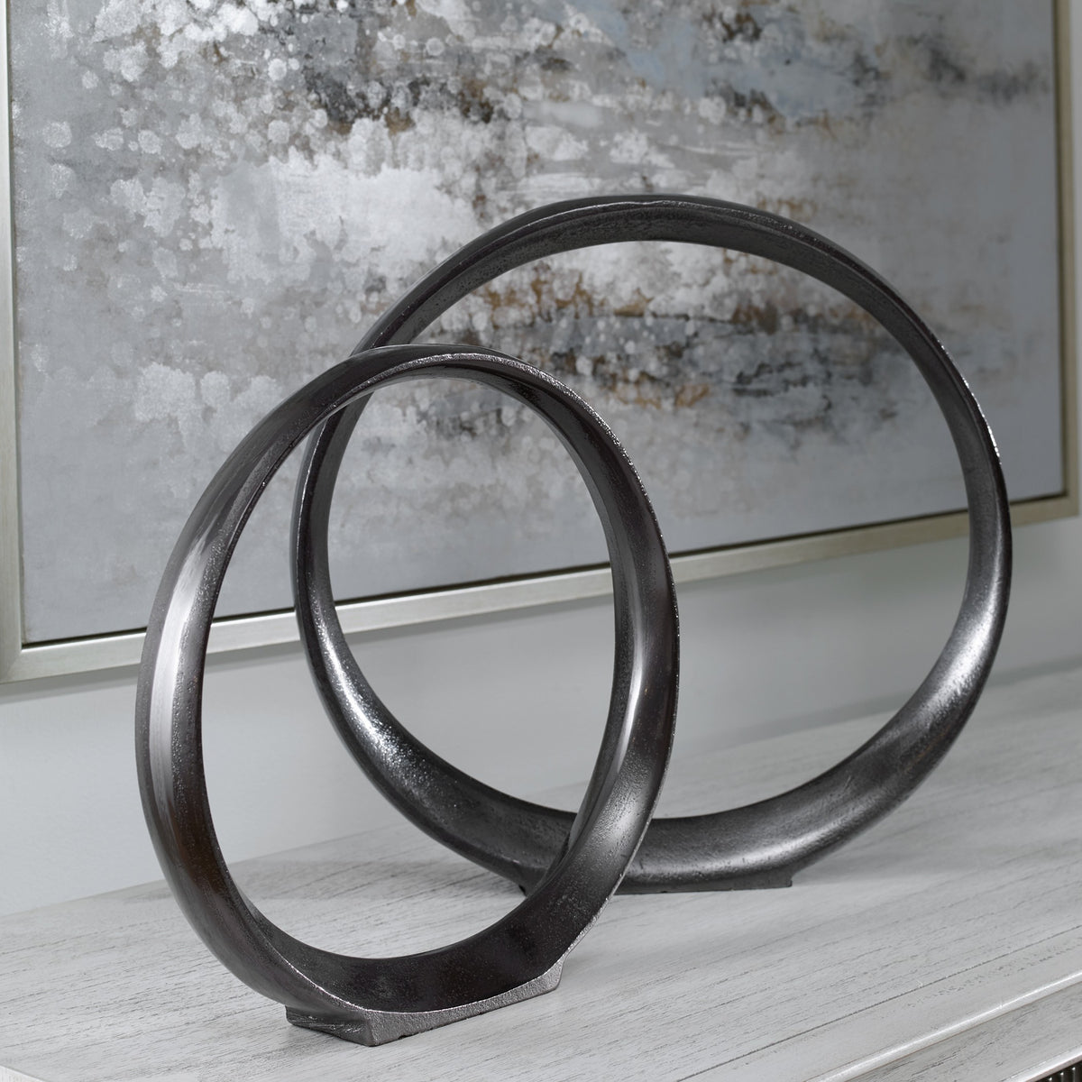Orbits Black Ring Indoor-Outdoor Sculptures – Set of 2