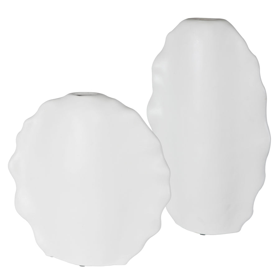 Ruffled Feathers Modern Indoor-Outdoor White Vases – Set of 2