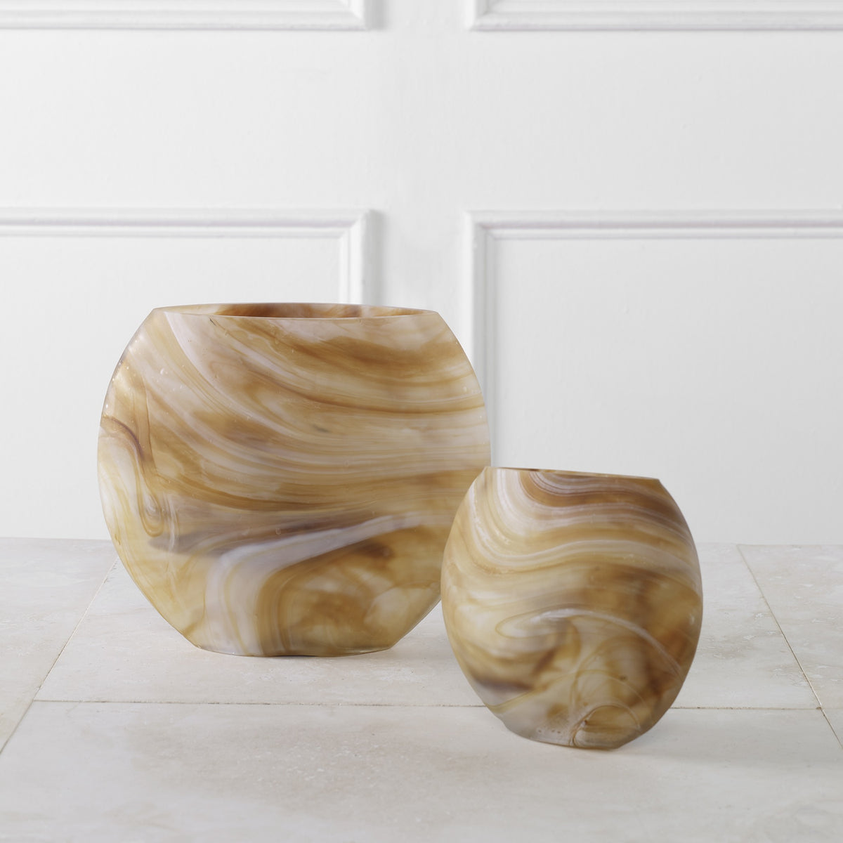 Fusion Swirled Caramel and Ivory Vases – Set of 2