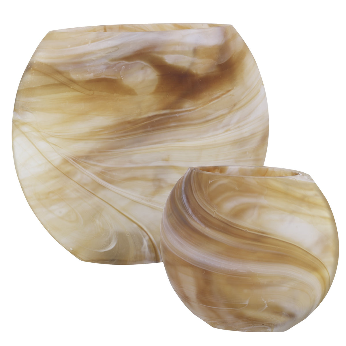 Fusion Swirled Caramel and Ivory Vases – Set of 2