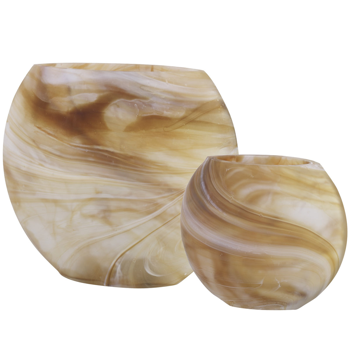 Fusion Swirled Caramel and Ivory Vases – Set of 2