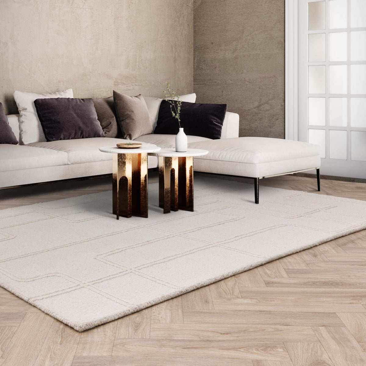 Ada Ivory wool rug shown in full on a white background