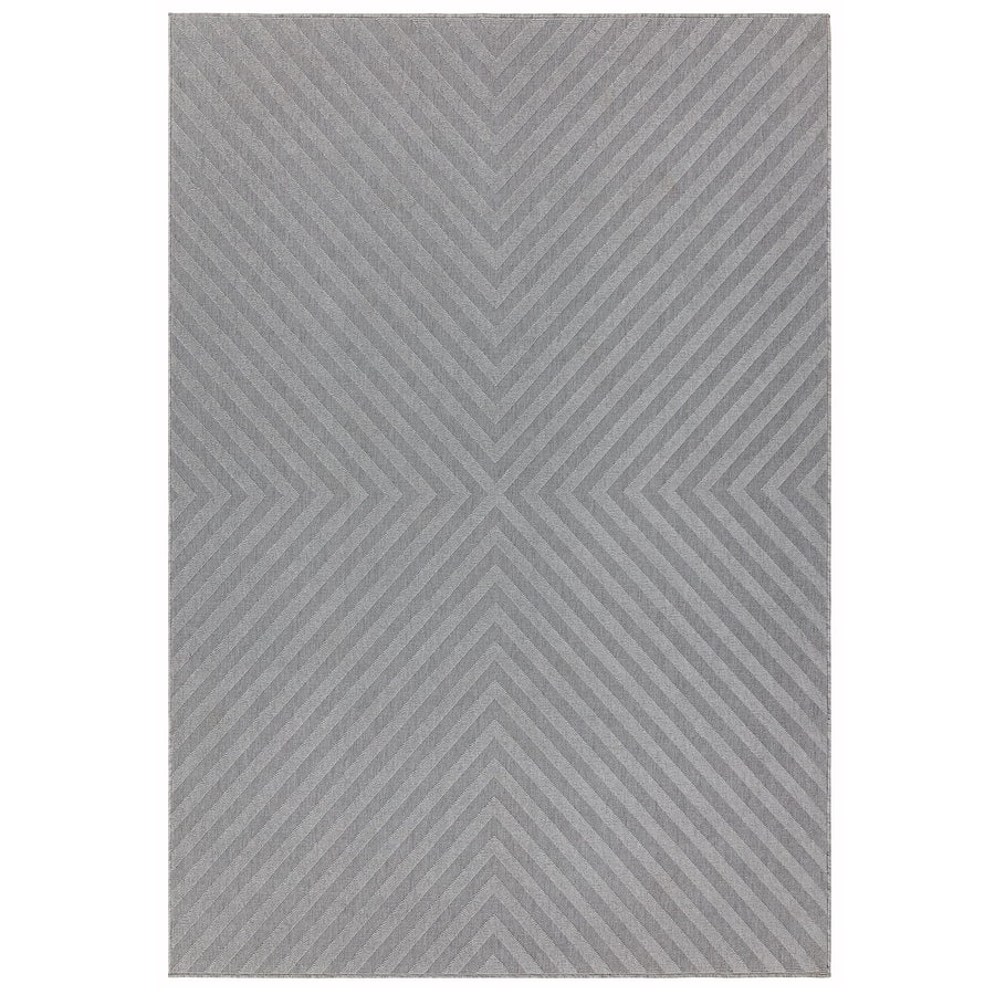 Antibes Light Grey Arrow indoor/outdoor rug on a white background