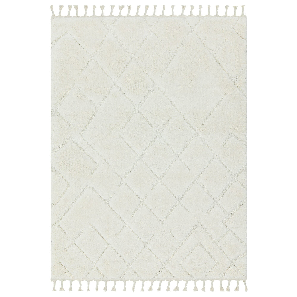 Ariana Vanilla shaggy Moroccan-style rug on a white background